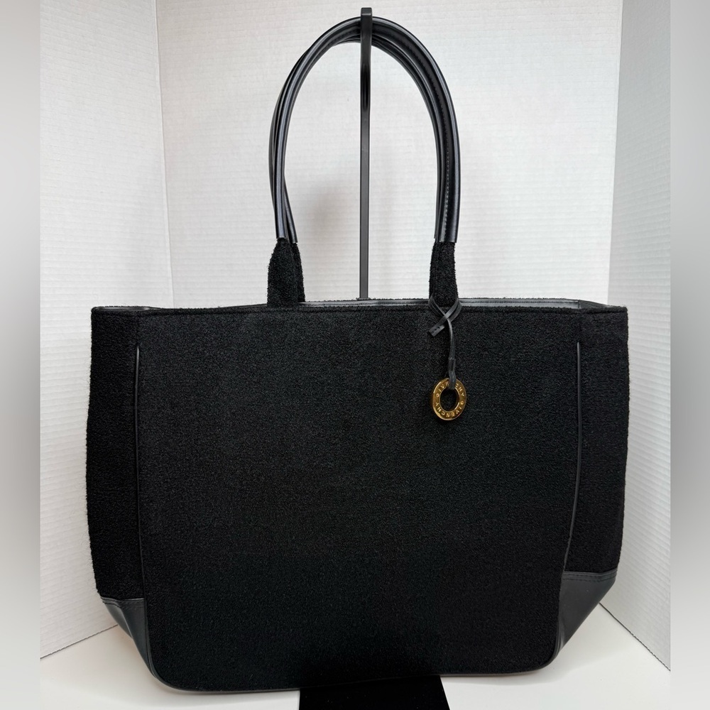 Givenchy Parfums Large Black Wool and Vegan Leather Tote Bag Preppy Luxury Boho - Picture 13 of 16